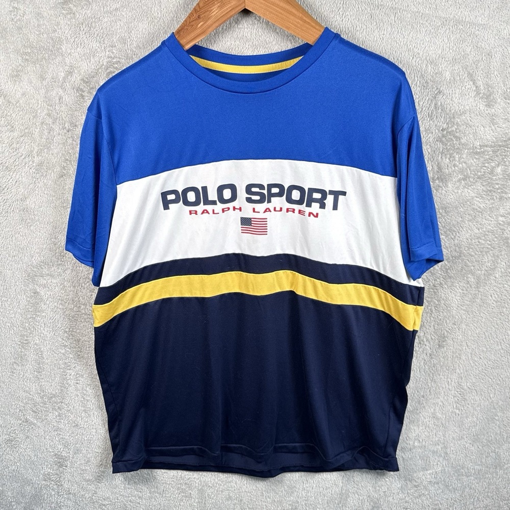 Polo Sport Ralph Lauren Shirt Mens XL Multicolor US Flag Graphic Performance VTG